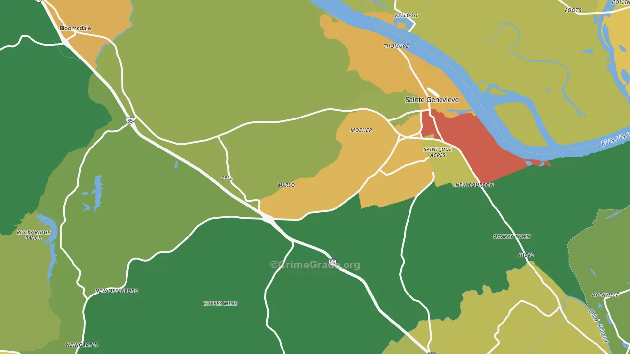 Ste. Genevieve, MO Map of Theft Rates