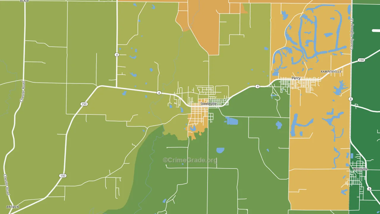 Steeleville, IL Map of Theft Rates