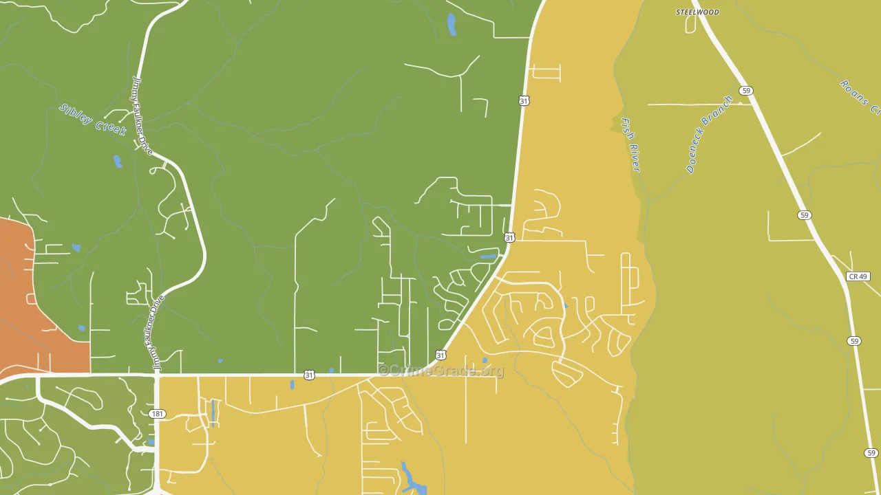 Steelwood, AL Map of Theft Rates