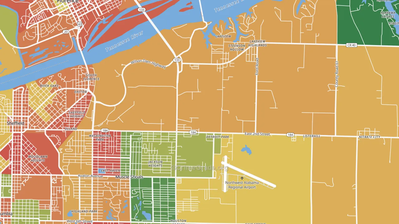 Steenson Hollow, AL Map of Theft Rates