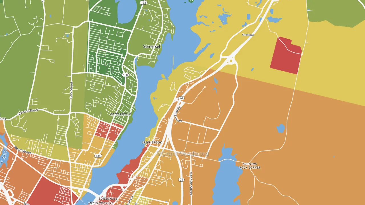 Steep Brook, Fall River, MA Map of Theft Rates