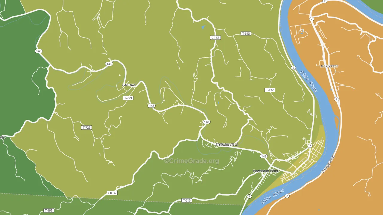 Steinersville, OH Map of Theft Rates