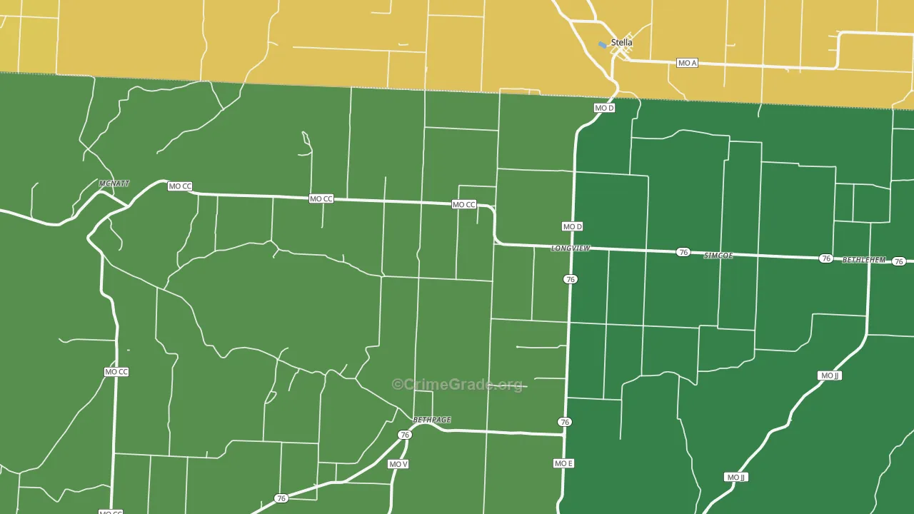 Stella, MO Map of Theft Rates