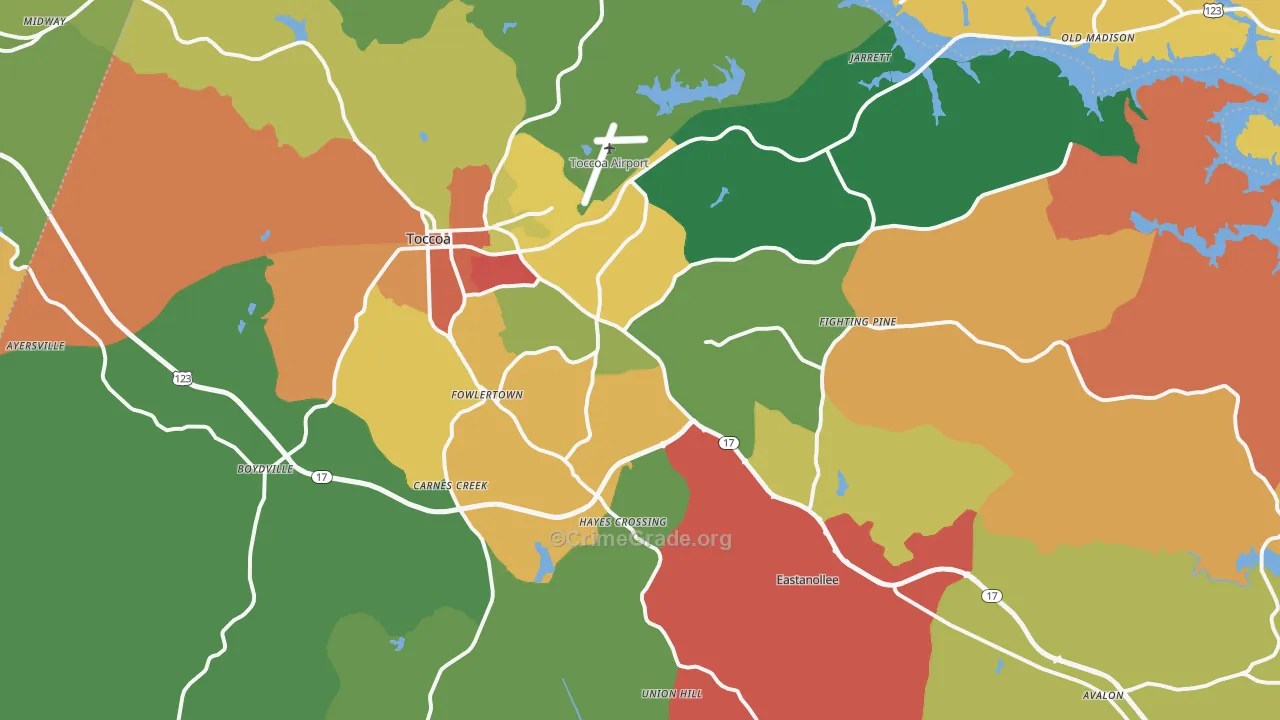 Stephens County, GA Map of Theft Rates