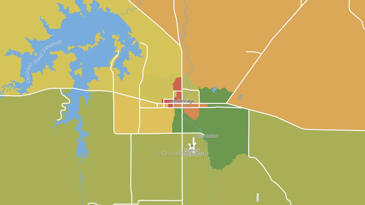 Stephens County, TX Map of Theft Rates