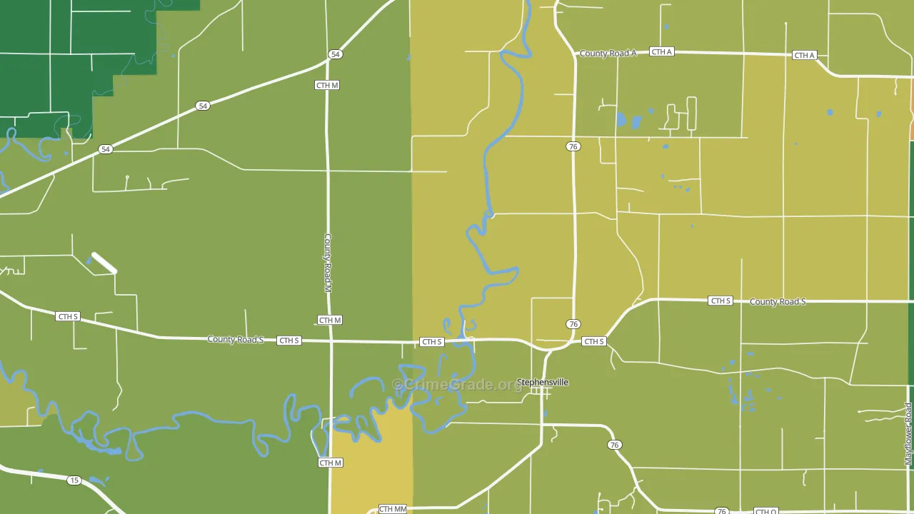 Stephensville, WI Map of Theft Rates