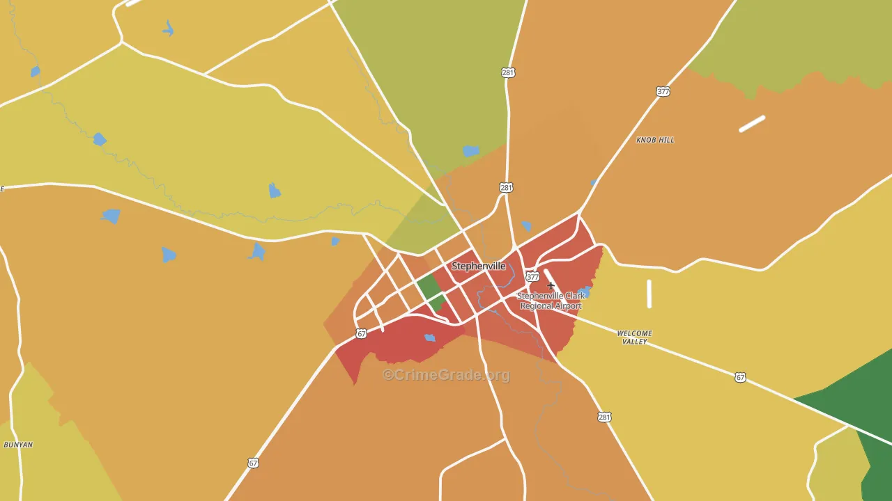 Stephenville, TX Map of Theft Rates