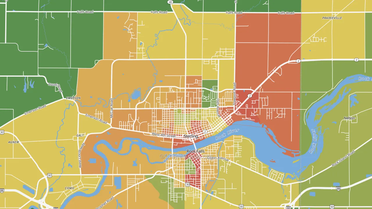 Sterling, IL Map of Theft Rates