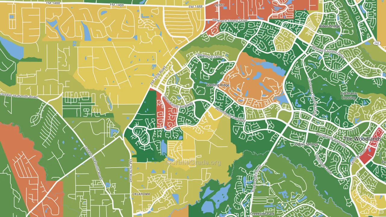 Sterling Ridge, The Woodlands, TX Map of Theft Rates
