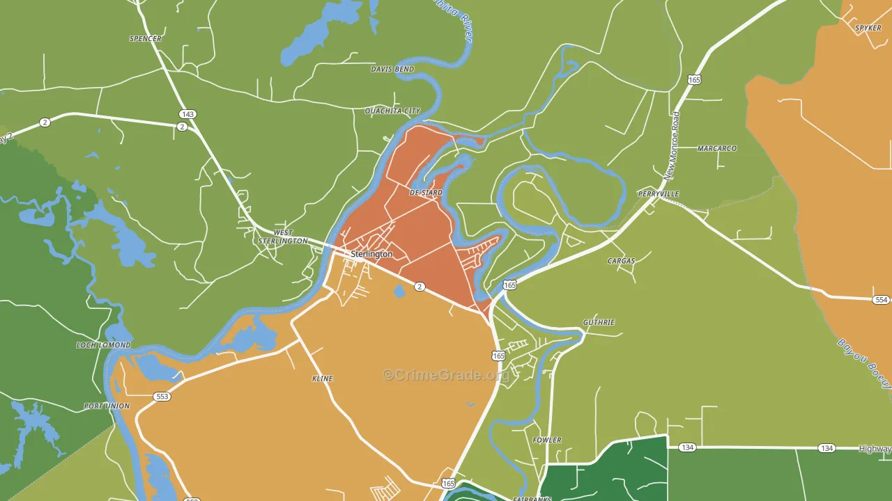Sterlington, LA Map of Theft Rates