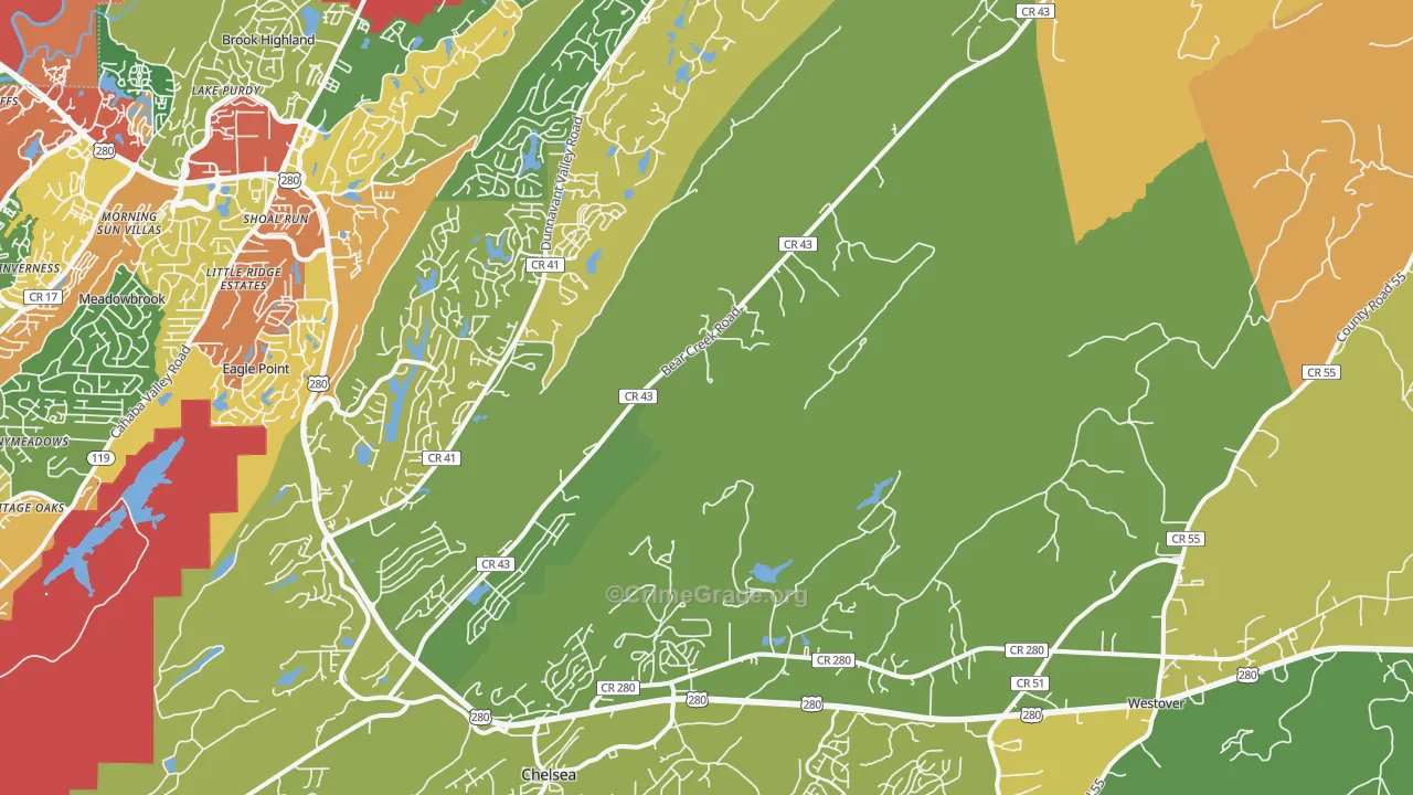 Sterrett, AL Map of Theft Rates