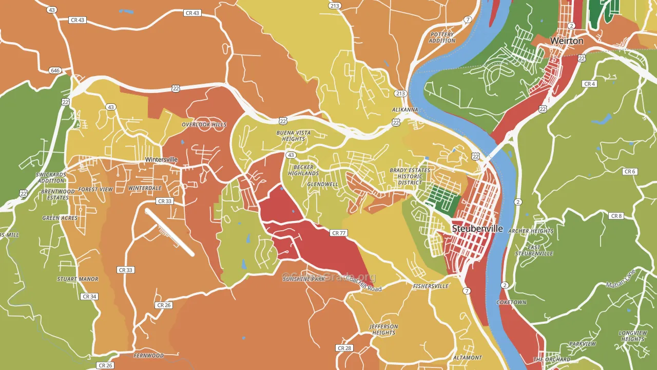 Steubenville, OH Map of Theft Rates