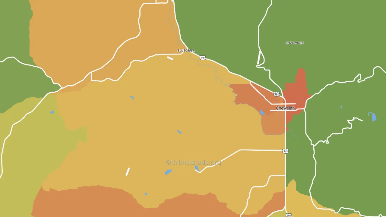 Stevens County, WA Map of Theft Rates