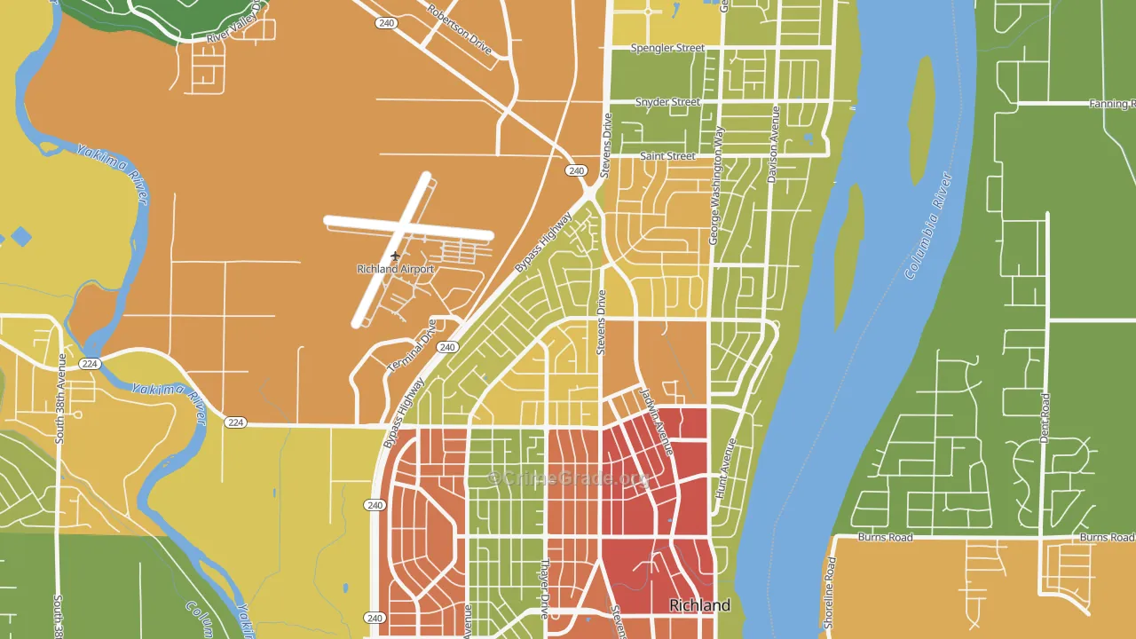 Stevens Triangle, Richland, WA Map of Theft Rates