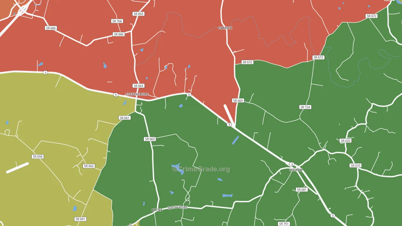 Stevensburg, VA Map of Theft Rates