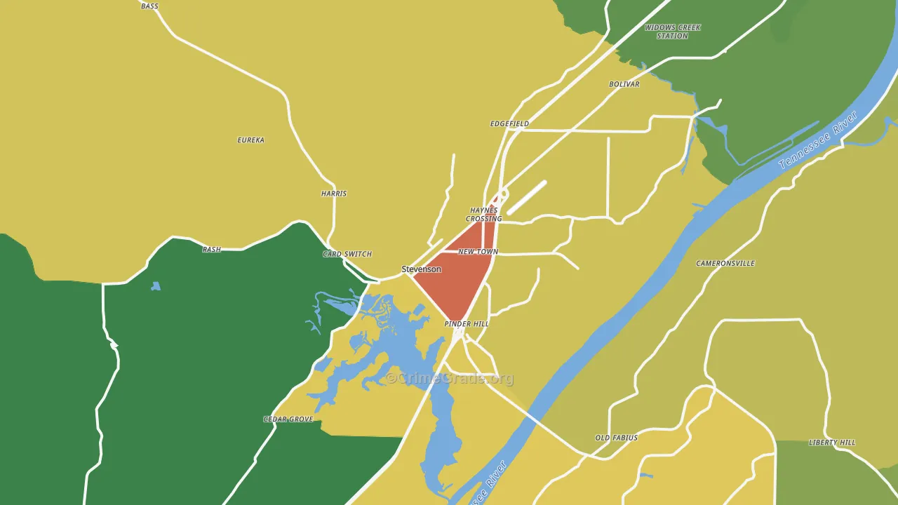 Stevenson, AL Map of Theft Rates