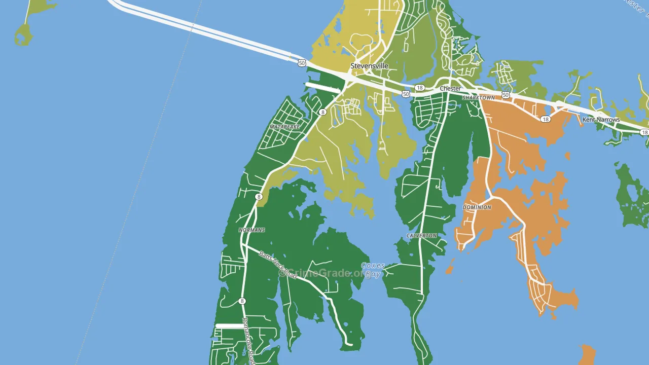 Stevensville, MD Map of Theft Rates