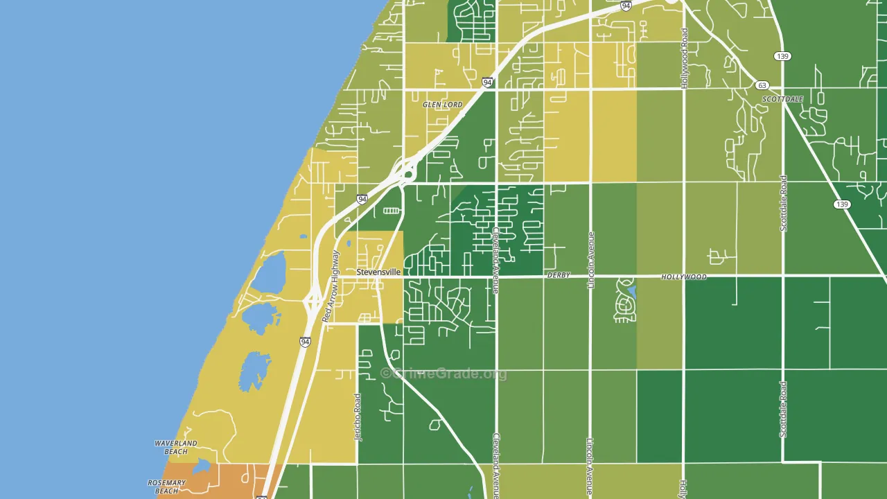 Stevensville, MI Map of Theft Rates