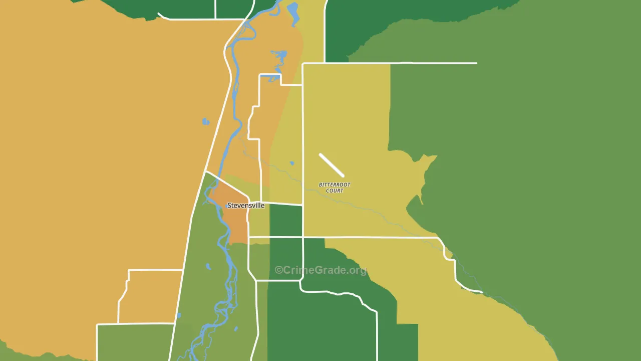 Stevensville, MT Map of Theft Rates
