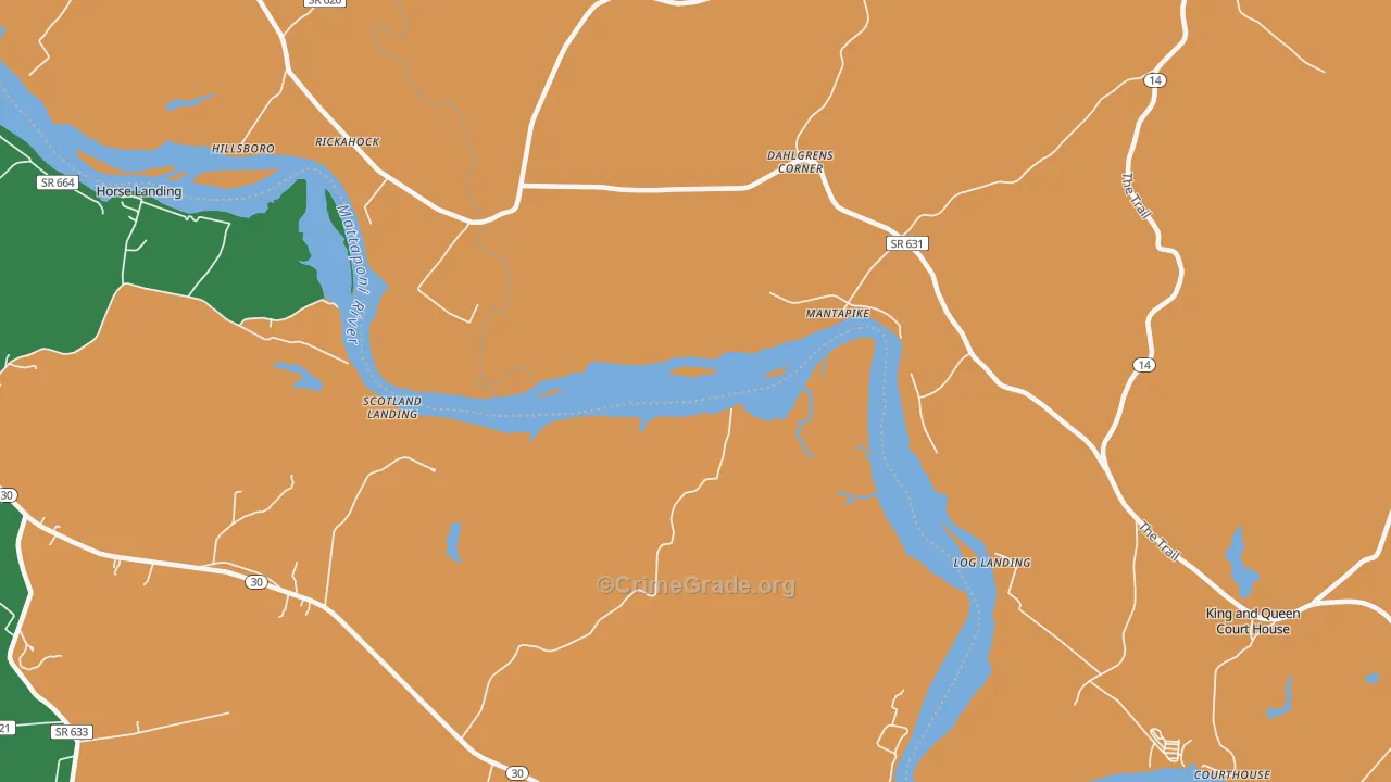 Stevensville, VA Map of Theft Rates