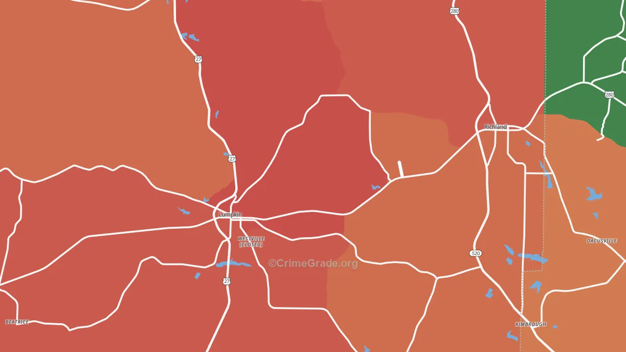 Stewart County, GA Map of Theft Rates