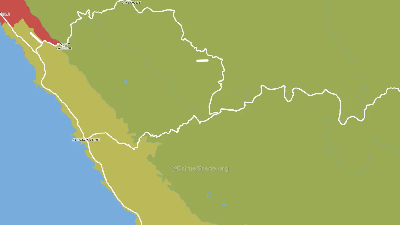 Stewarts Point, CA Map of Theft Rates