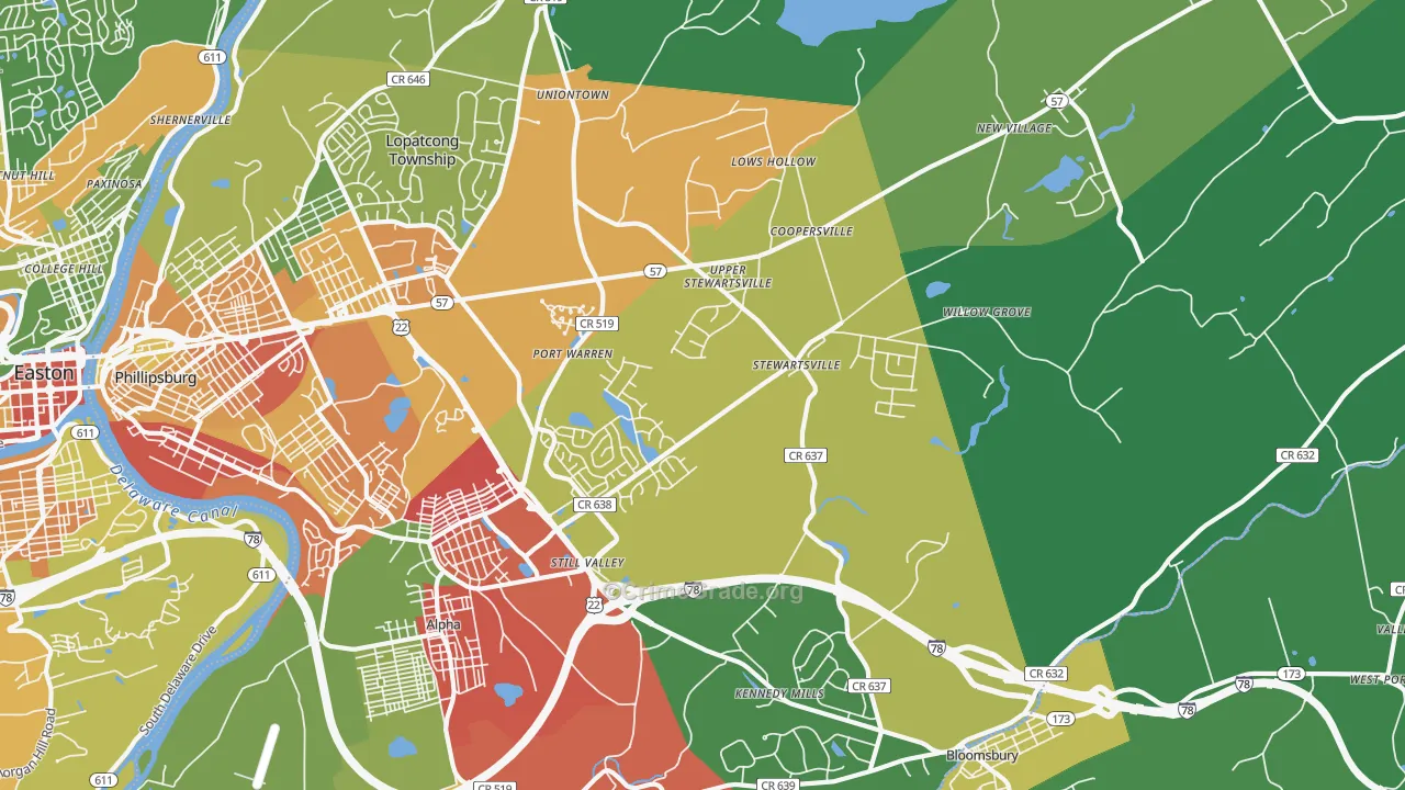 Stewartsville, NJ Map of Theft Rates
