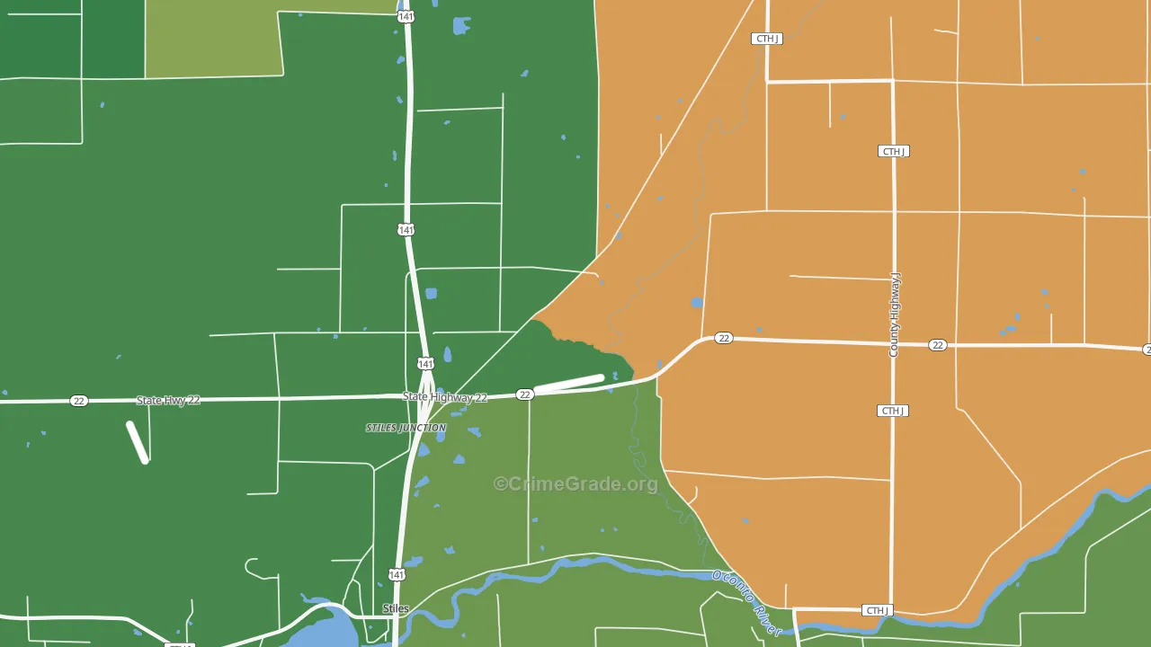 Stiles Junction, WI Map of Theft Rates