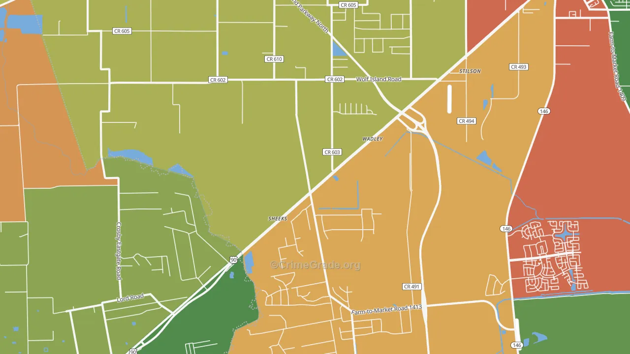 Stilson, TX Map of Theft Rates