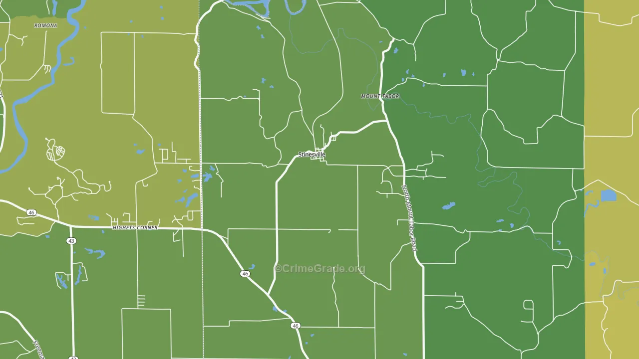 Stinesville, IN Map of Theft Rates