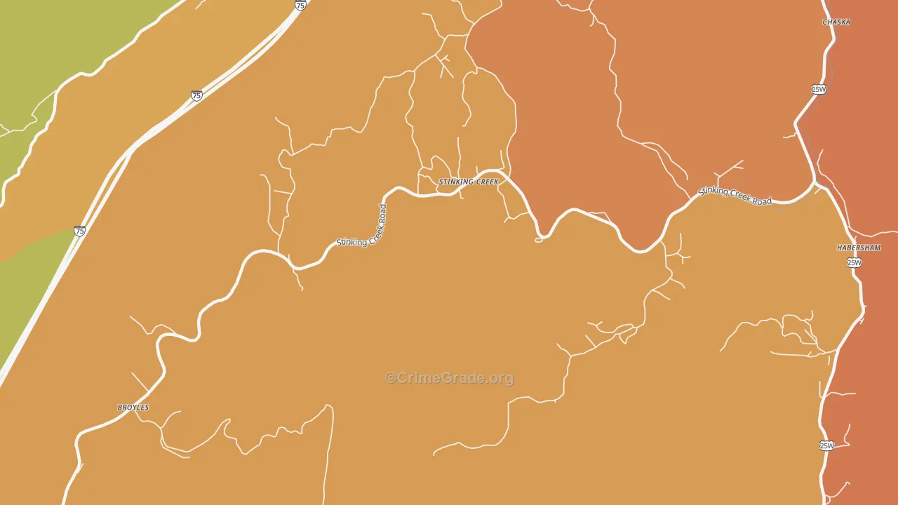 Stinking Creek, TN Map of Theft Rates