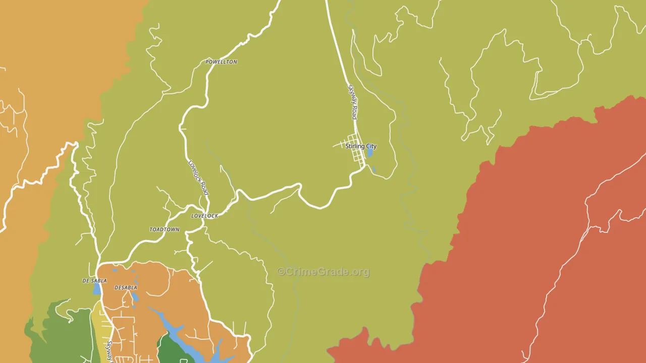 Stirling City, CA Map of Theft Rates