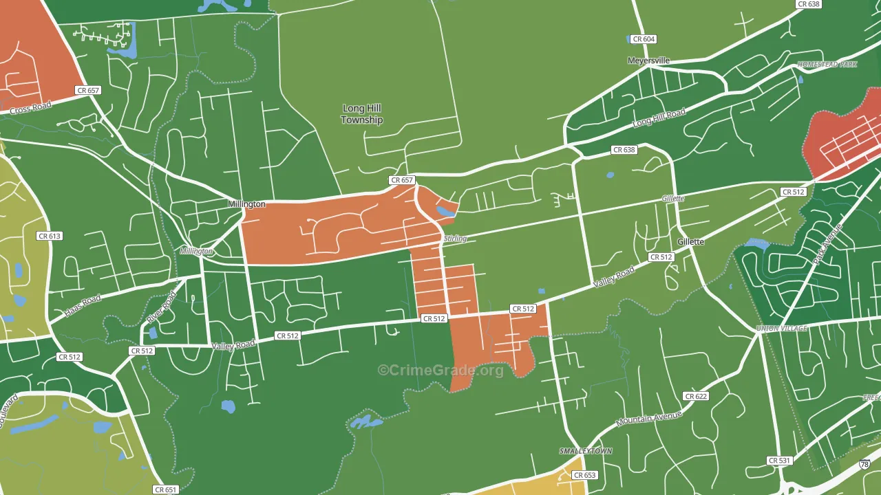 Stirling, NJ Map of Theft Rates
