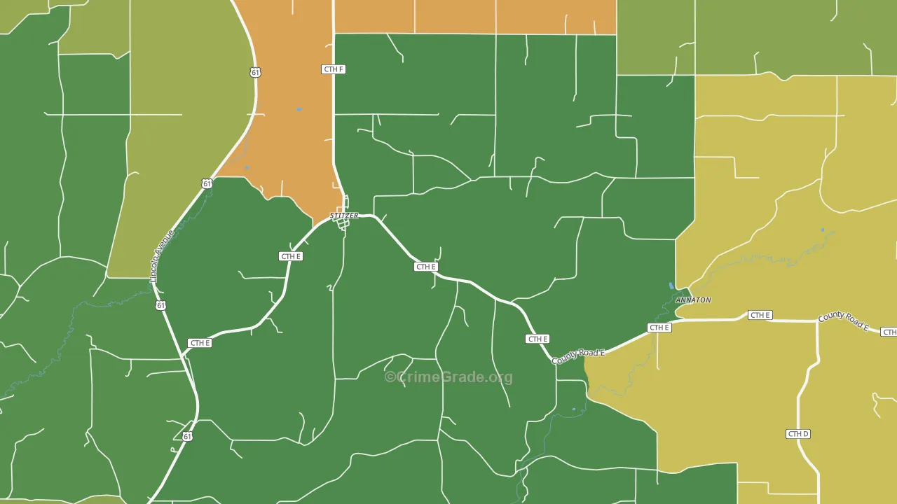 Stitzer, WI Map of Theft Rates