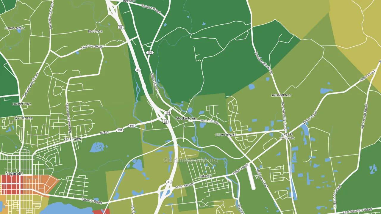 Stockertown, PA Map of Theft Rates