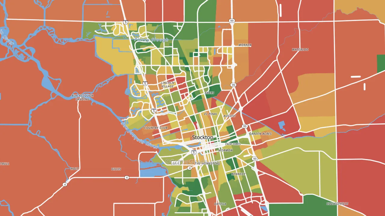 Stockton, CA Map of Theft Rates