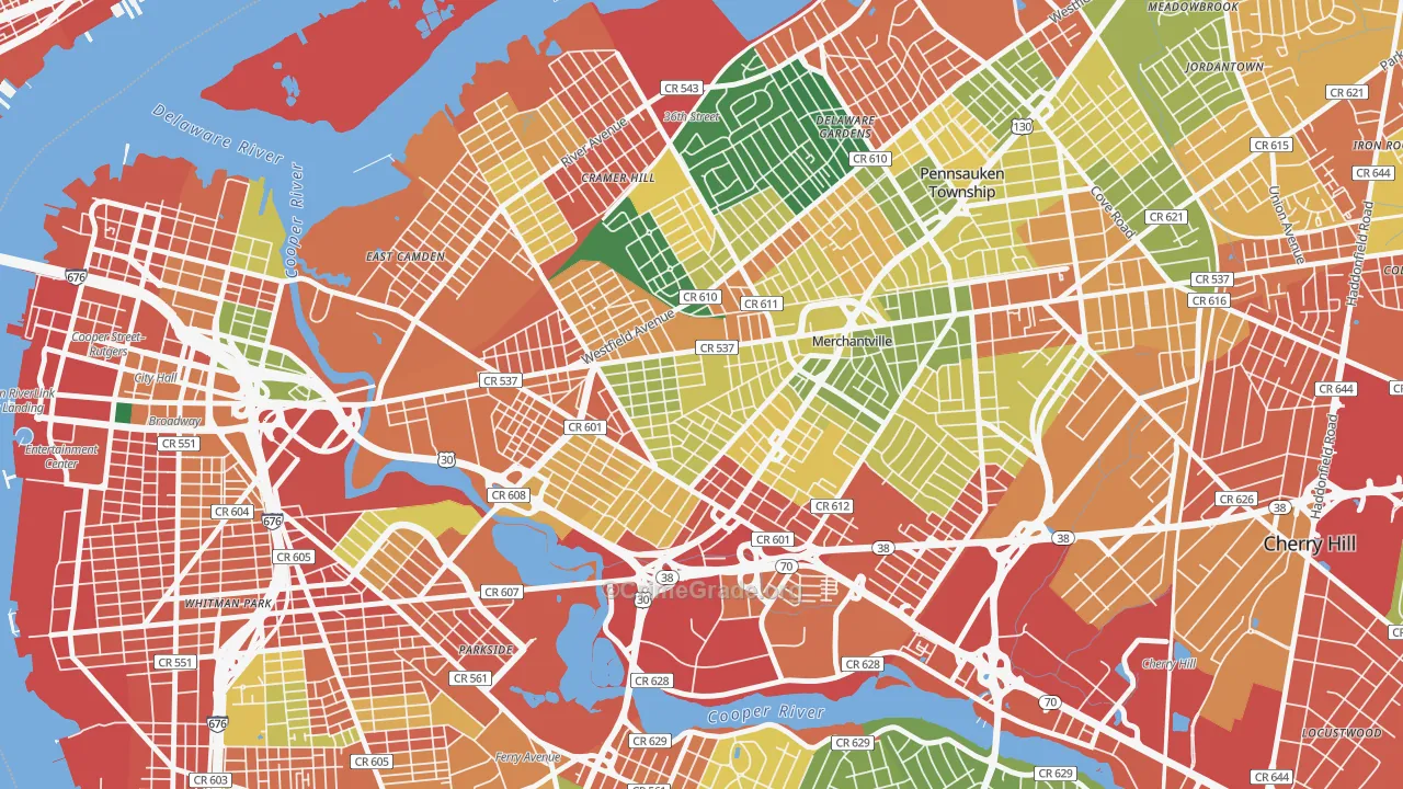 Stockton, Camden, NJ Map of Theft Rates