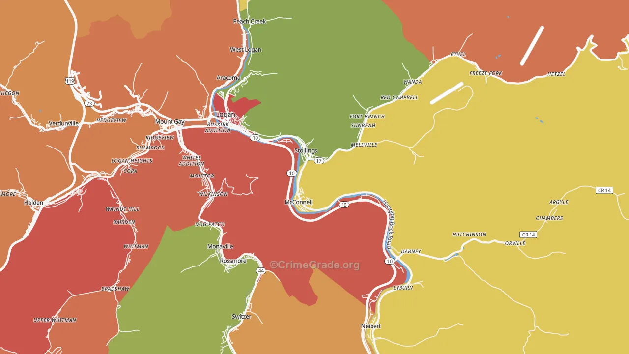 Stollings, WV Map of Theft Rates