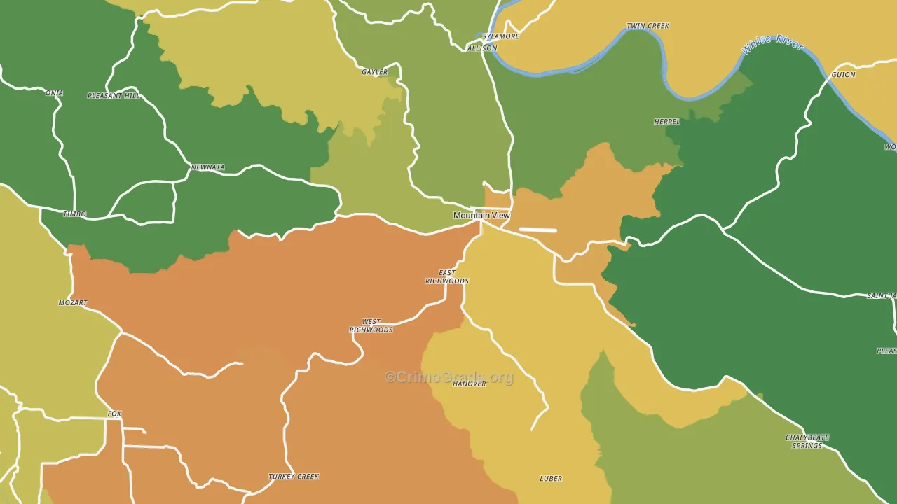 Stone County, AR Map of Theft Rates