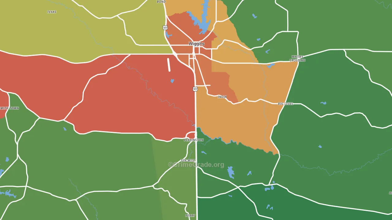 Stone County, MS Map of Theft Rates