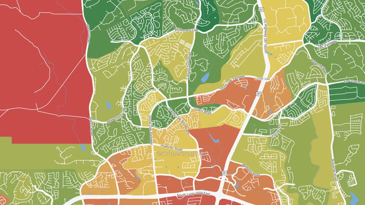 Stone Oak, San Antonio, TX Map of Theft Rates