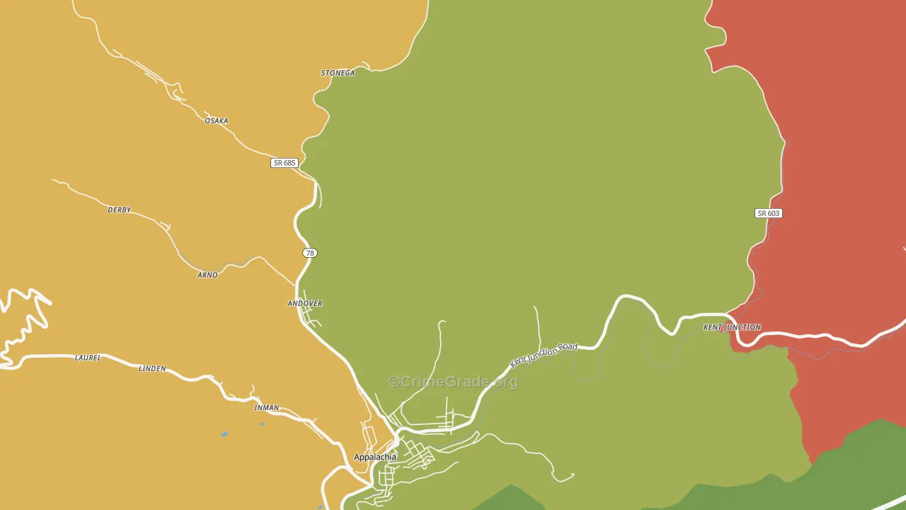 Stonega, VA Map of Theft Rates