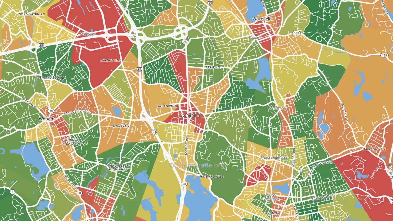 Stoneham, MA Map of Theft Rates
