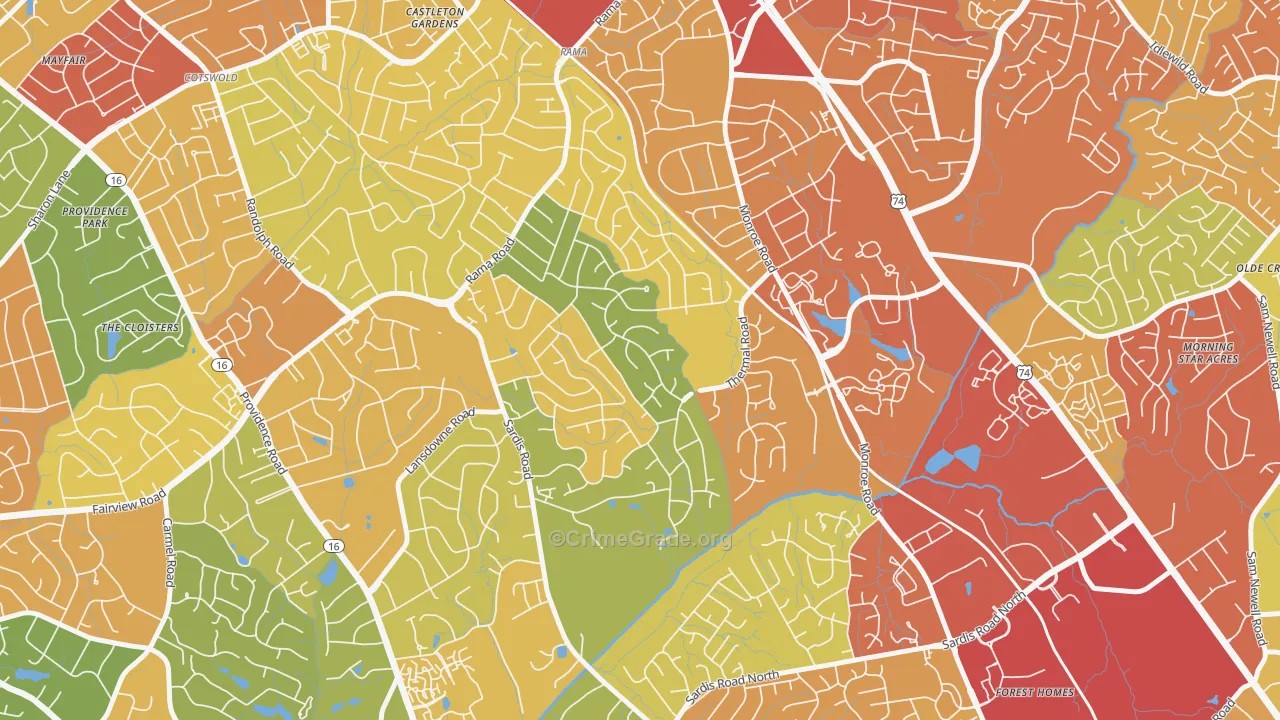 Stonehaven, Charlotte, NC Map of Theft Rates