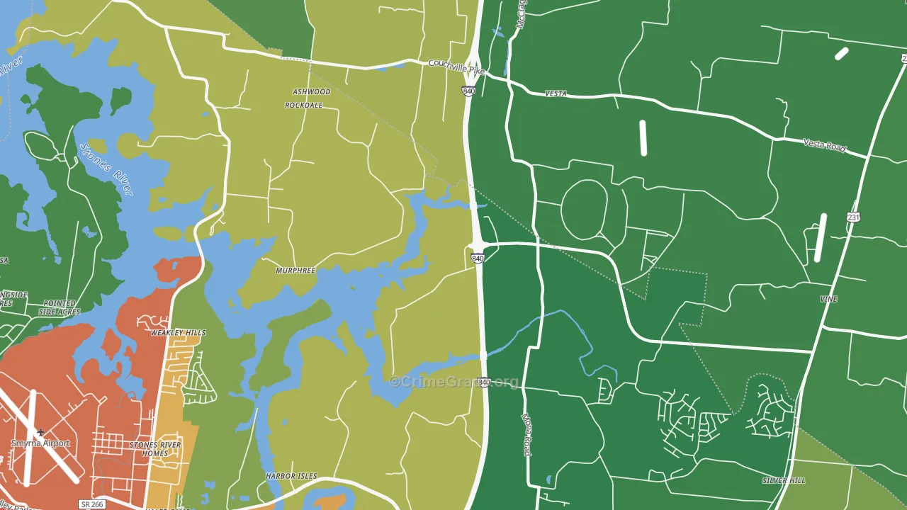 Stones River Homes, TN Map of Theft Rates