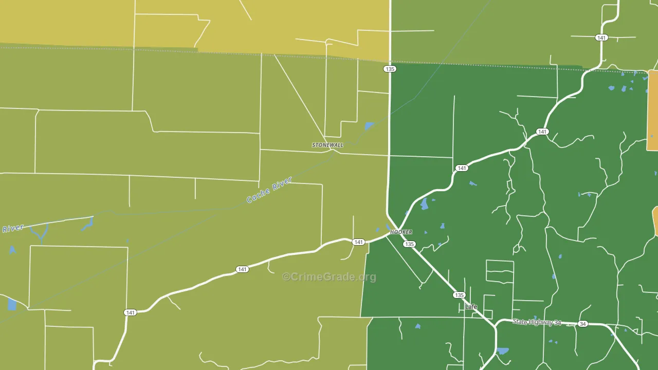 Stonewall, AR Map of Theft Rates