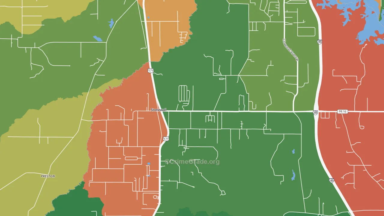 Stonewall, LA Map of Theft Rates