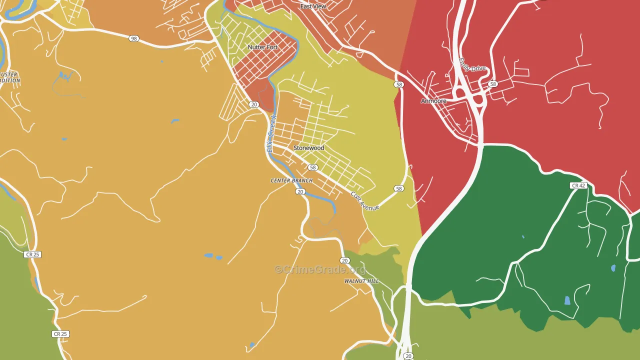 Stonewood, WV Map of Theft Rates