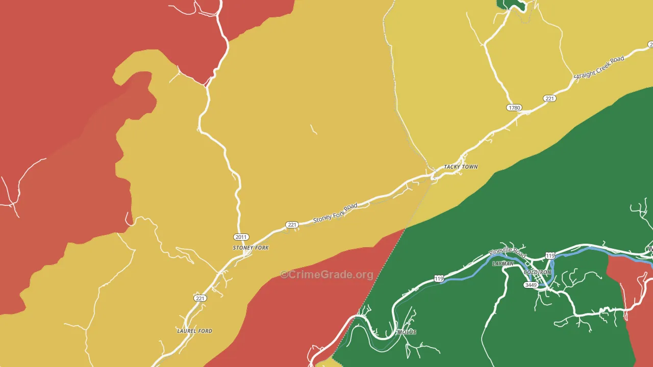 Stoney Fork, KY Map of Theft Rates