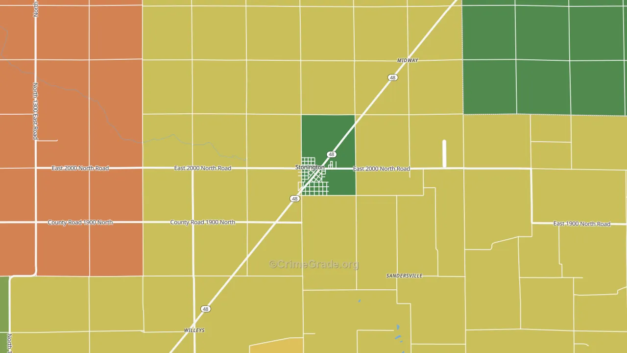 Stonington, IL Map of Theft Rates
